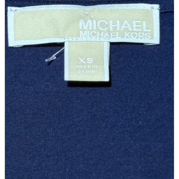 Michael Kors Mixed Woven Knit Layered Hem V-Neck 3/4 Sleeve Shirt Blue Size XS - Picture 3 of 8